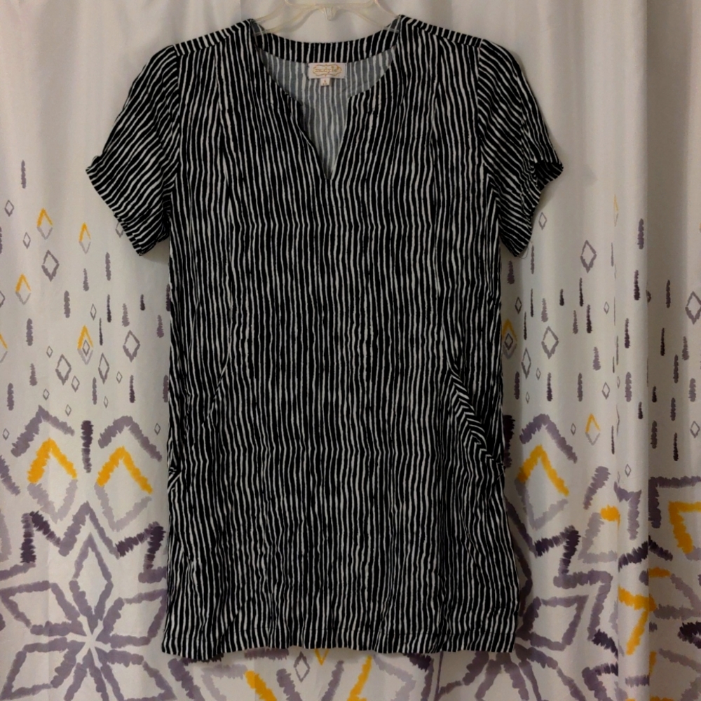 Mudpie Black and White Vertical Striped Coverup with Pockets, Size Small (4-6)